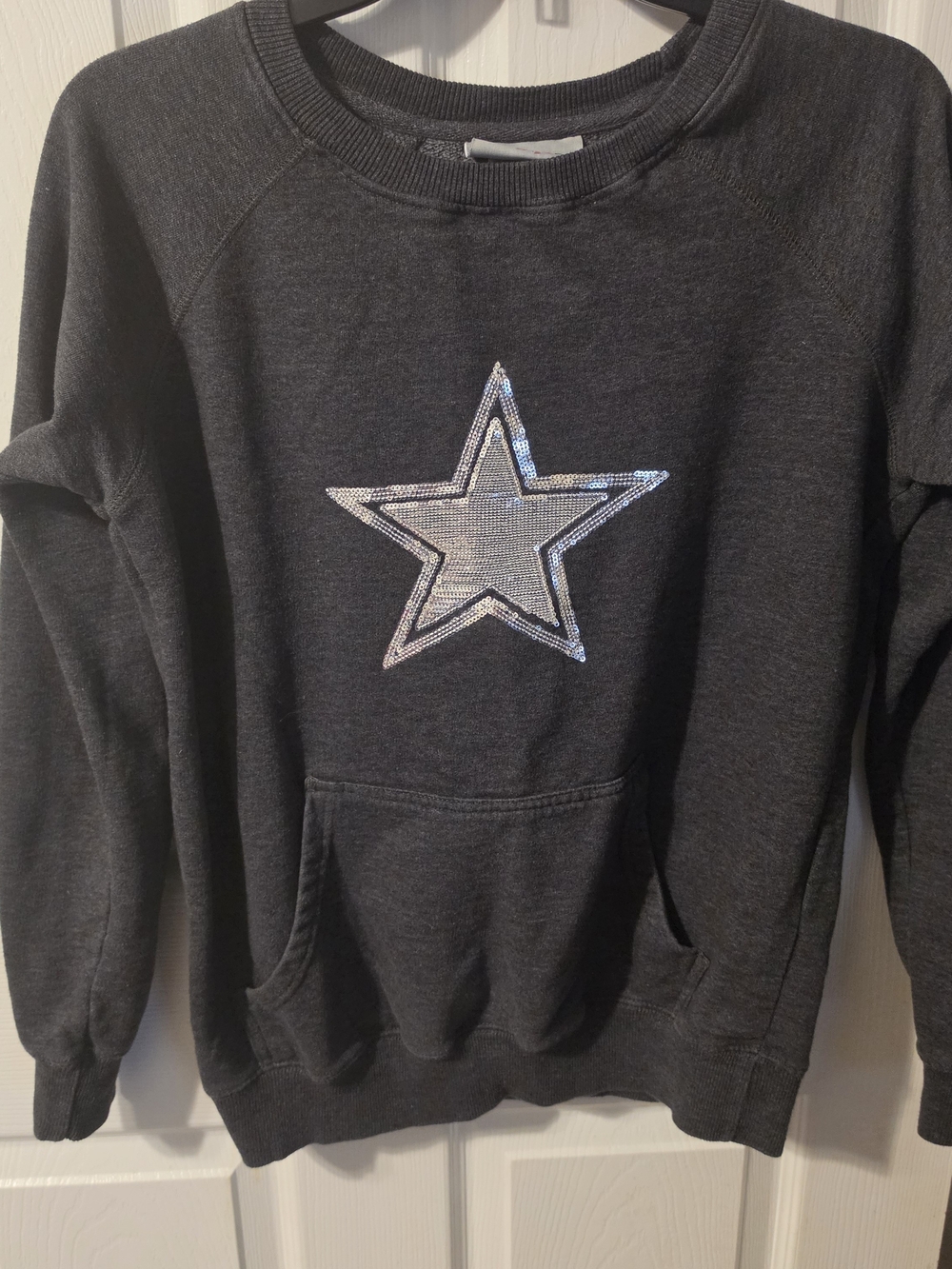 Dark Gray Womens Cowboys Sweatshirt with Silver Sequin Star